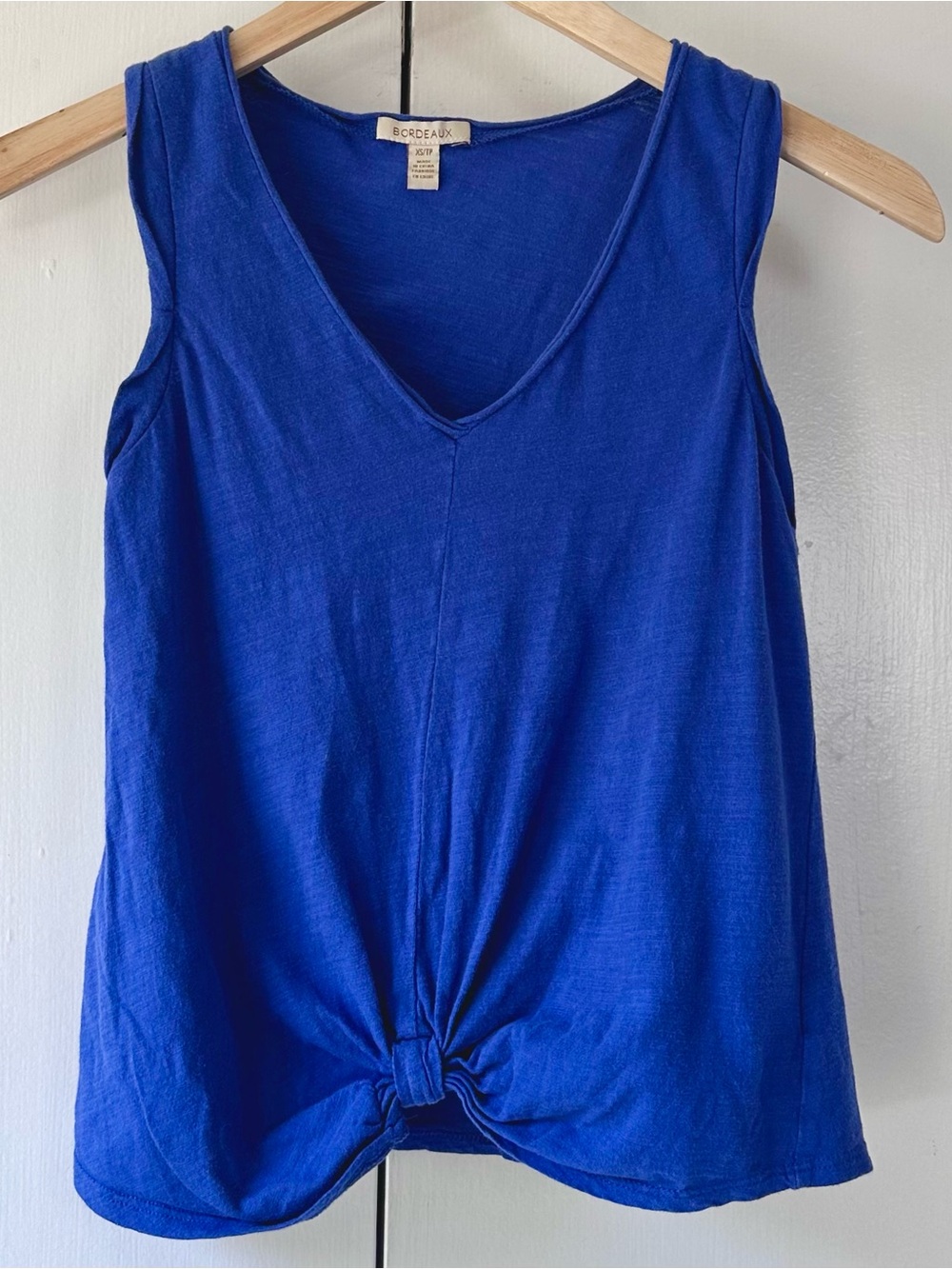 Bordeaux Women's Royal Blue V-Neck Knot Accent Top